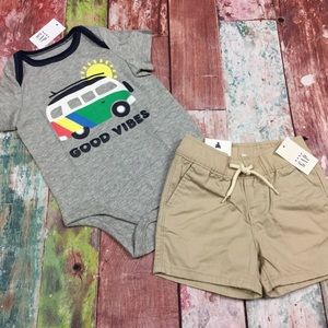 Gap Boys 0 3 Months Good Vibes Top & Tan Shorts Outfit